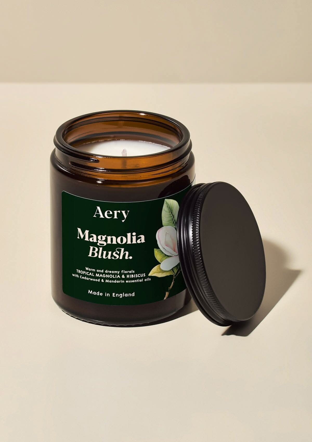 Magnolia Blush Scented Jar Candle - tropical magnolia & hibiscus with cedar & mandarin essential oils